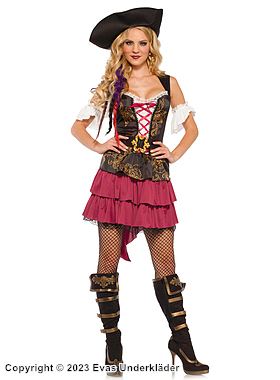 Female pirate, costume dress, lacing, ruffle trim